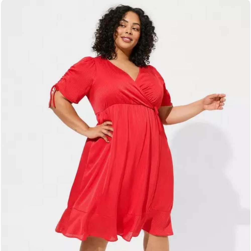 Torrid Midi Dobby Satin Surplice Wrap Dress